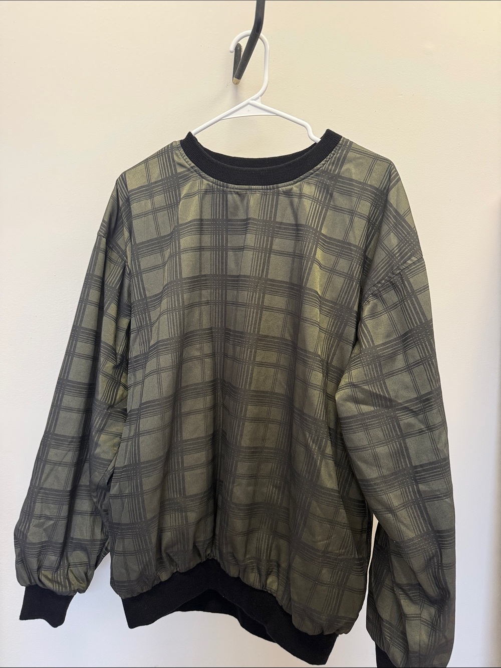 Olive Plaid Crewneck Sweatshirt with Black Trim